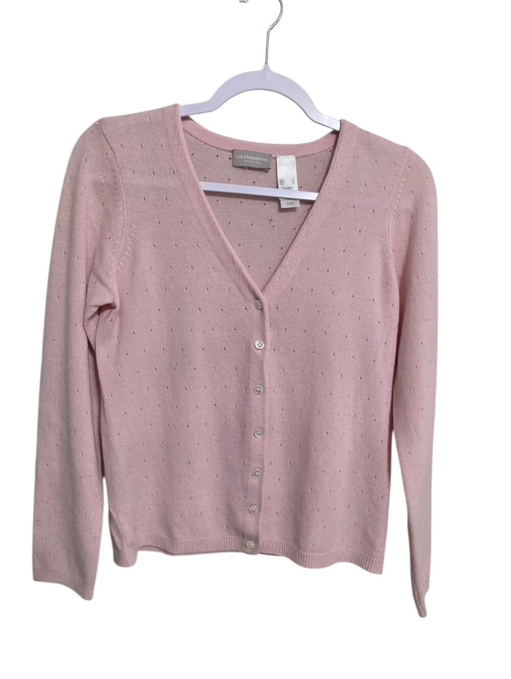 Vintage Liz Claiborne Cashmere Pink Sweater  Cardigan S Dainty Feminine